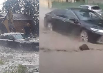 ძლიერი წყალდიდობა საგურამოში – ავტომობილები ვეღარ გადაადგილდებიან (ვიდეო)