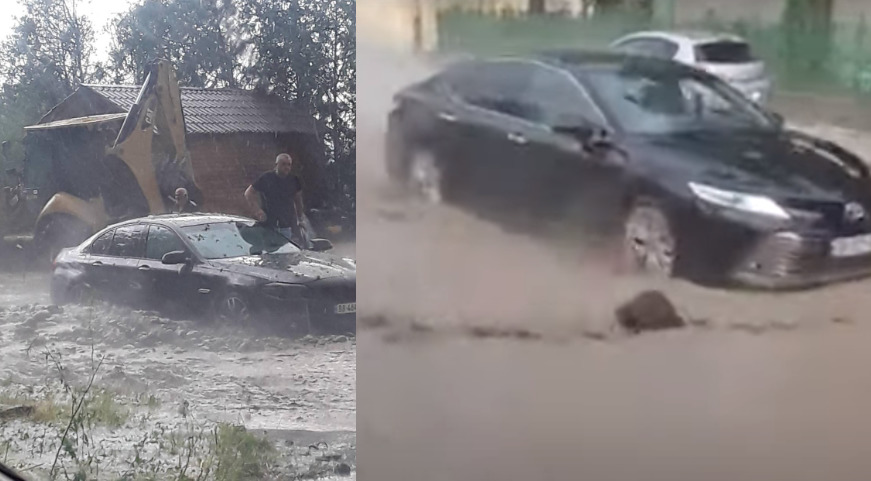 ძლიერი წყალდიდობა საგურამოში – ავტომობილები ვეღარ გადაადგილდებიან (ვიდეო)