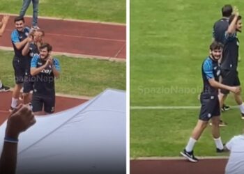 დაინგრა ტრიბუნა – ქომაგების რეაქცია, როცა “ნაპოლის” პირველ ვარჯიშზე კვარა გამოჩნდა